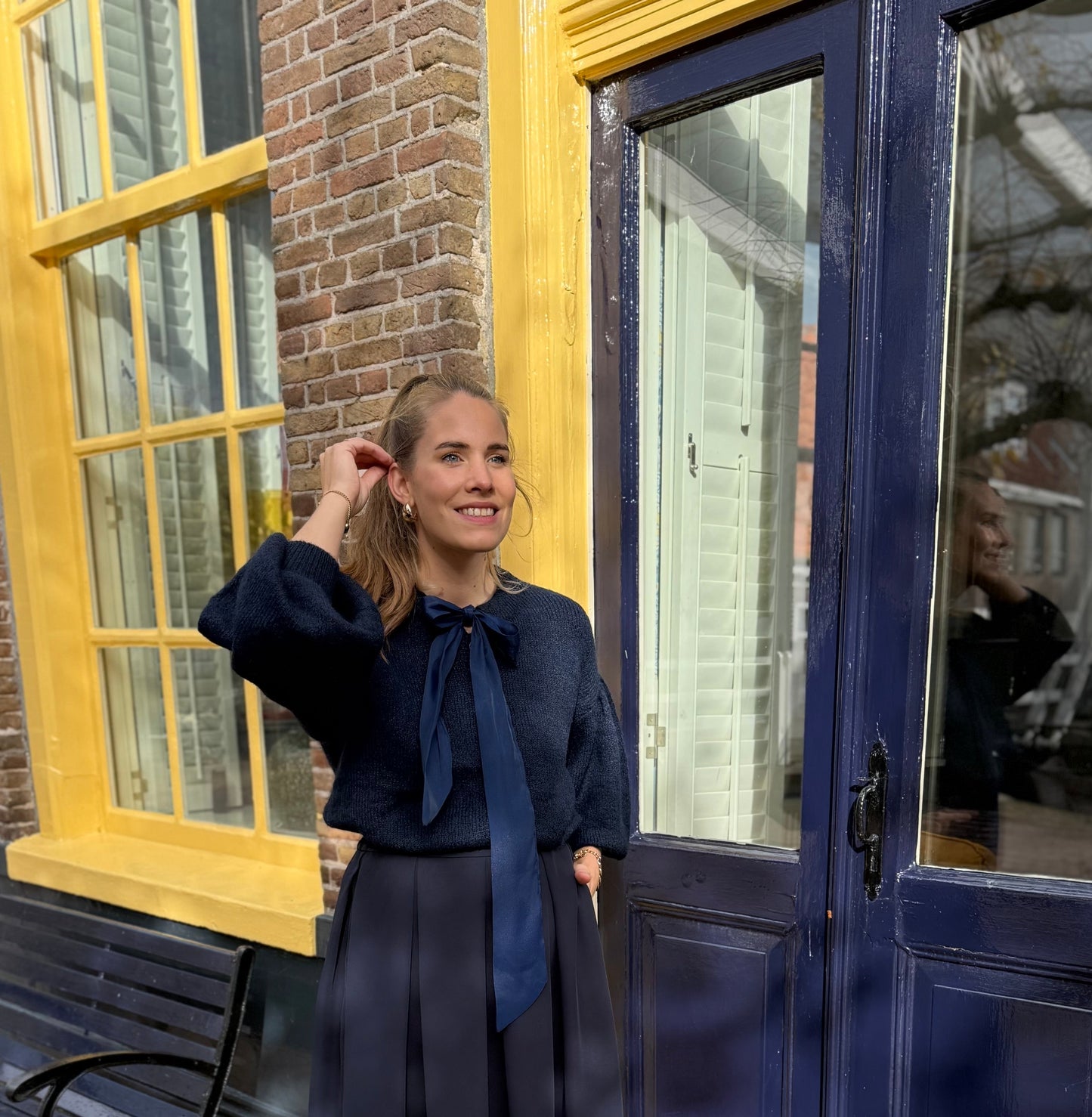 Fleur strik vestje donkerblauw