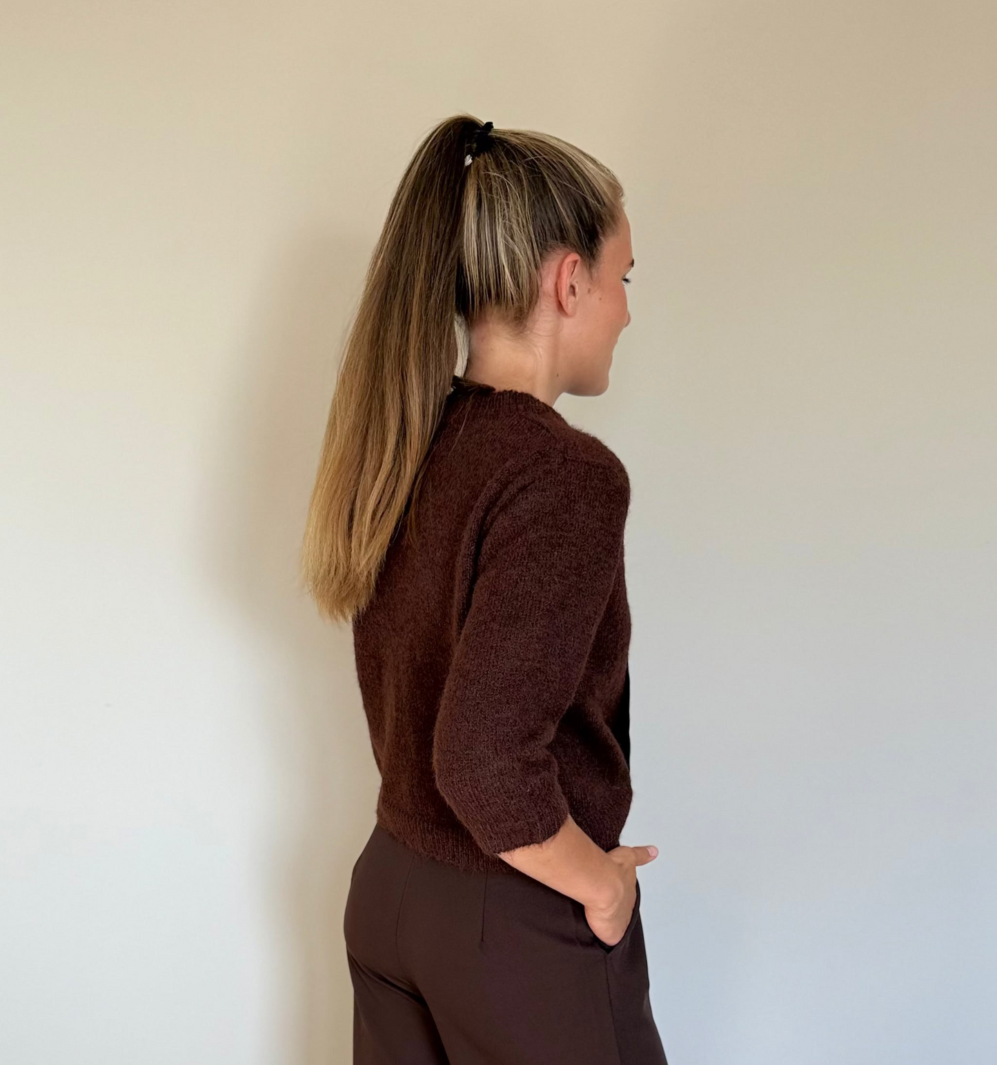 Lilly strik vestje donkerrood/bruin