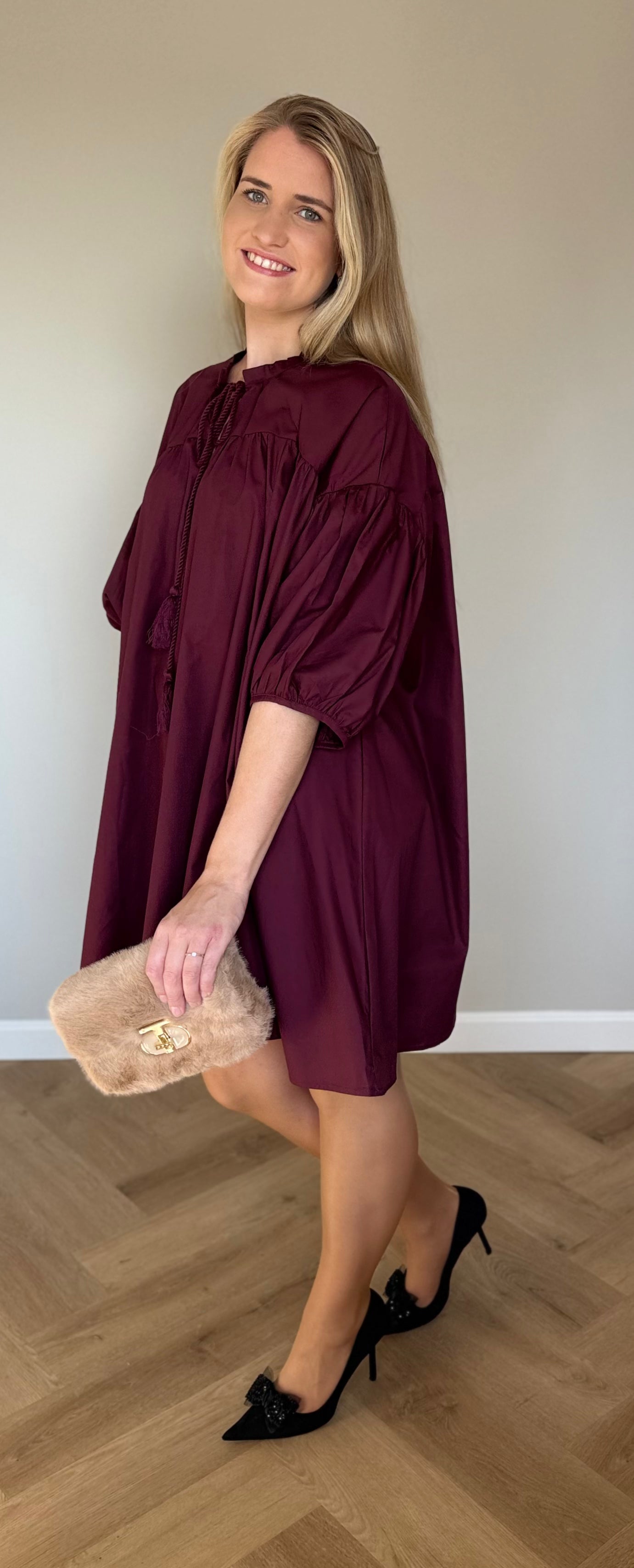 Marie jurk met kwastjes donkerrood