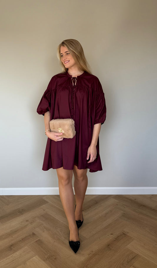 Marie jurk met kwastjes donkerrood