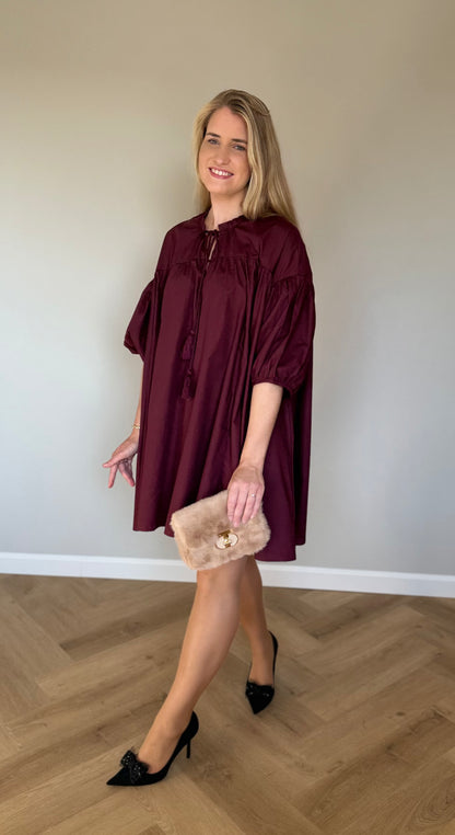 Marie jurk met kwastjes donkerrood